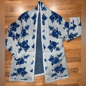 Woman Within Blue and White Knit Cardigan